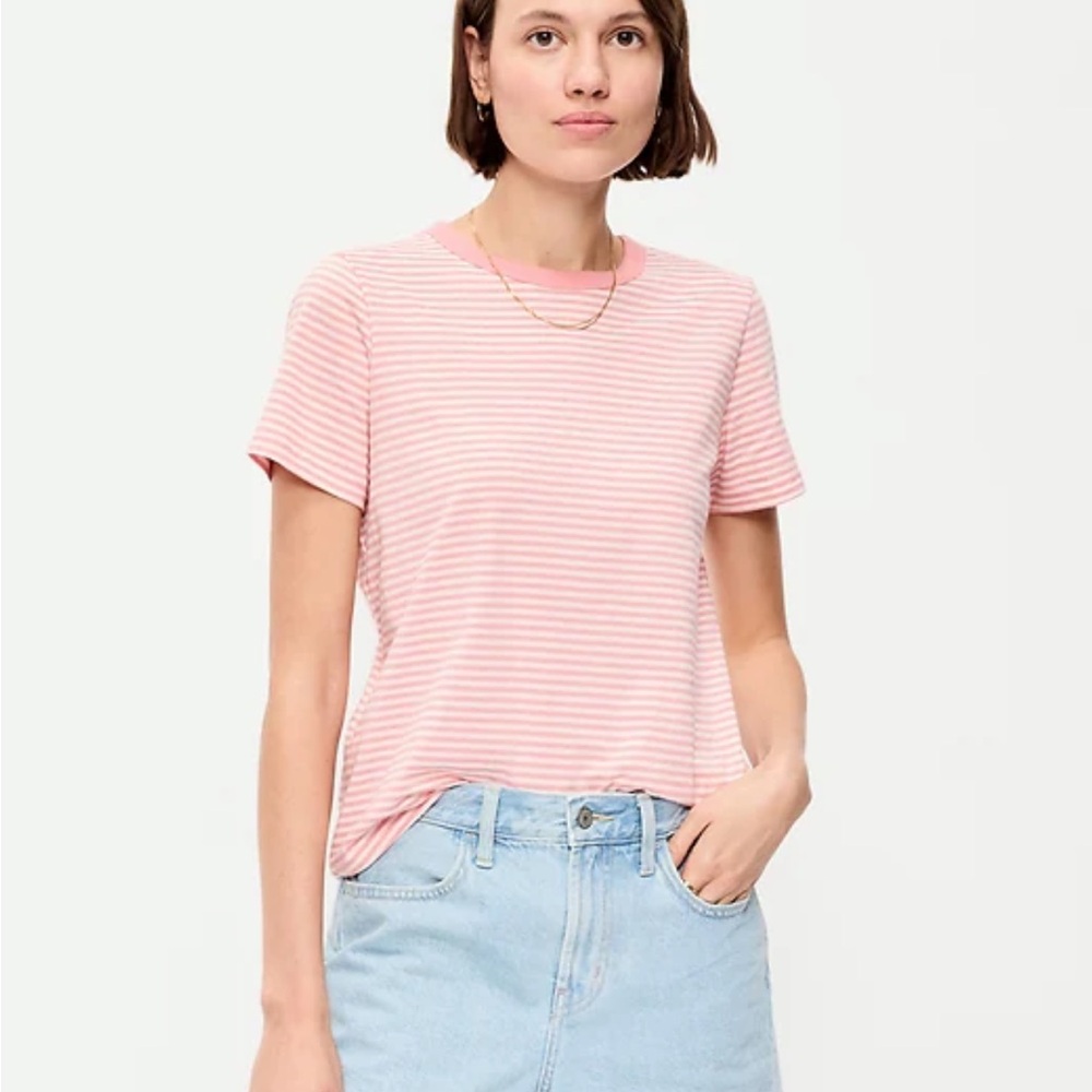 Pink Striped Women's Crew-Neck T-Shirt